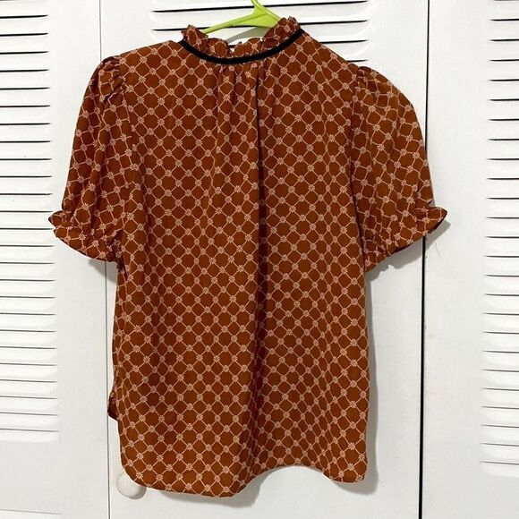 Retro Rust Cute Blouse with Bow Retro Streetwear - Picture 3 of 3